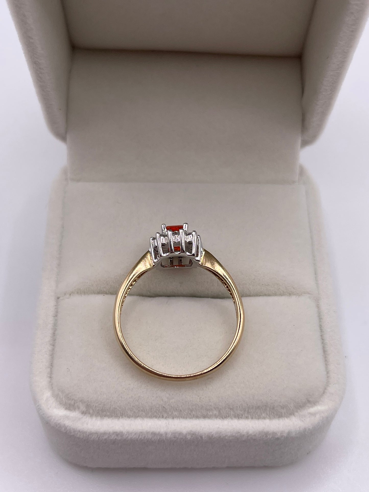 9ct gold fire opal and diamond ring