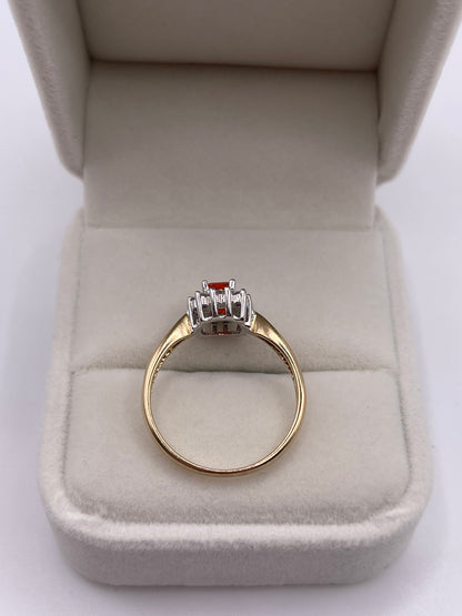 9ct gold fire opal and diamond ring