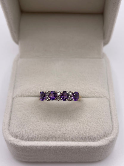 9ct gold amethyst and diamond ring