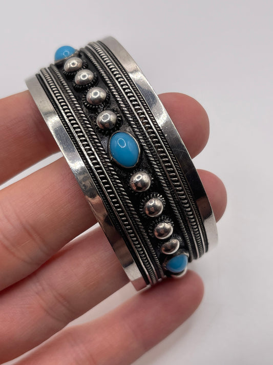 Heavy silver stone set bangle