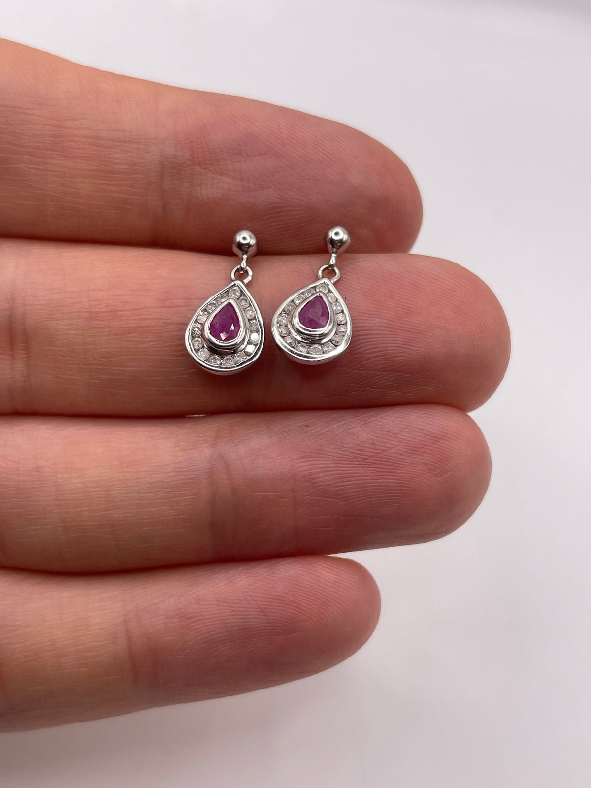 9ct white gold ruby and diamond earrings