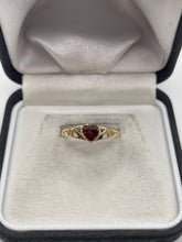 Load image into Gallery viewer, 9ct gold garnet heart ring
