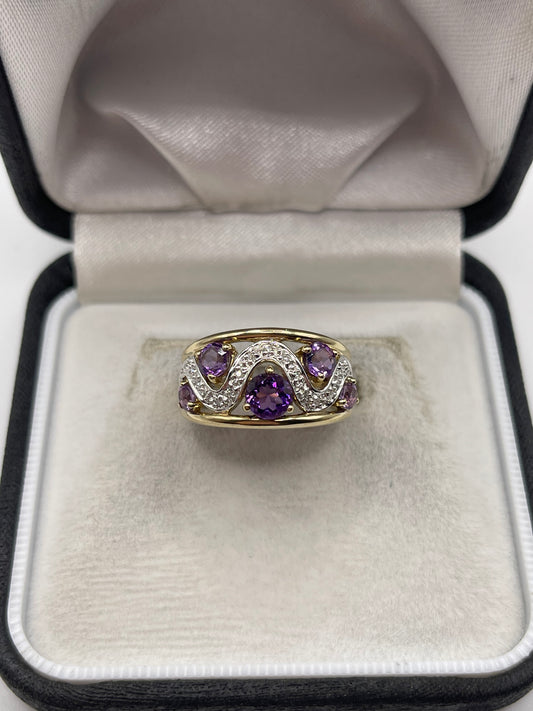 9ct gold amethyst and diamond ring
