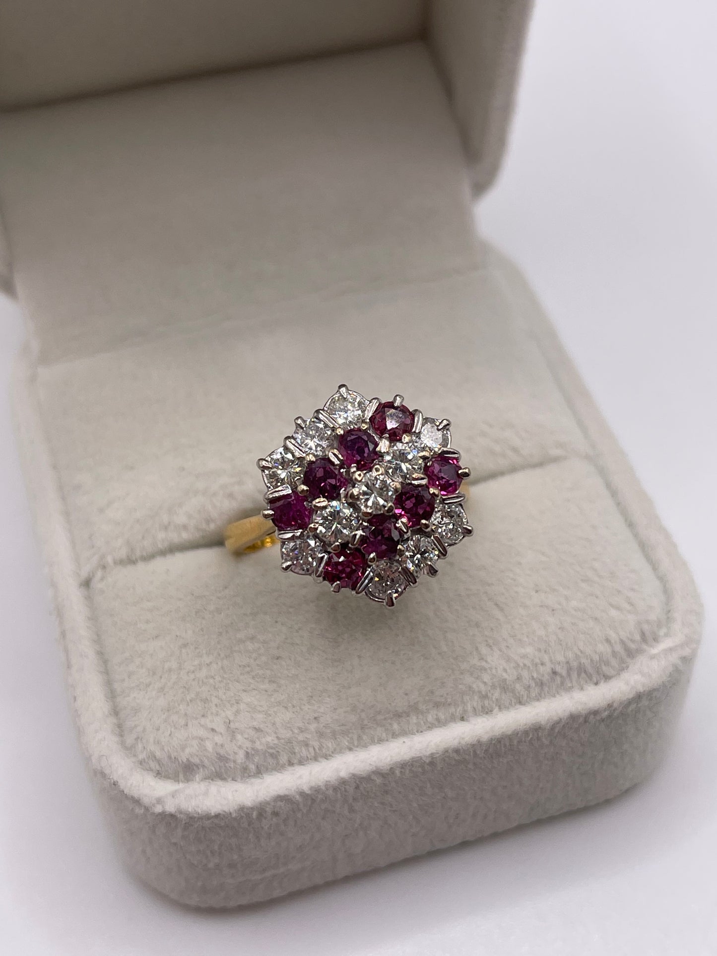 18ct gold ruby and diamond cluster ring