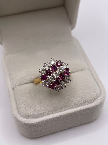 18ct gold ruby and diamond cluster ring