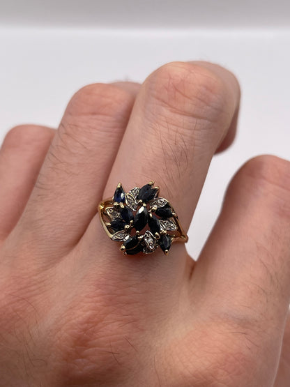 9ct gold sapphire and diamond cluster ring