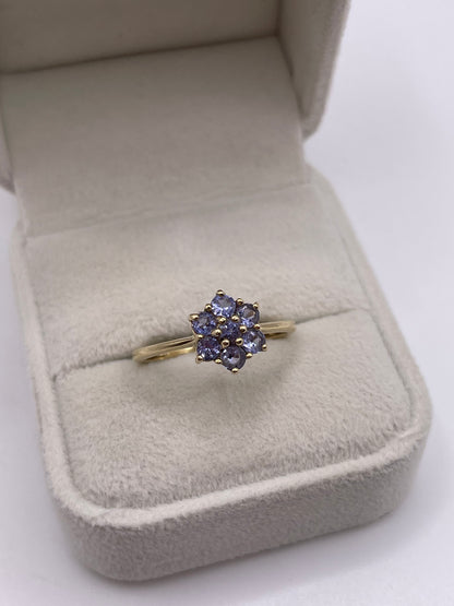 9ct gold tanzanite cluster ring