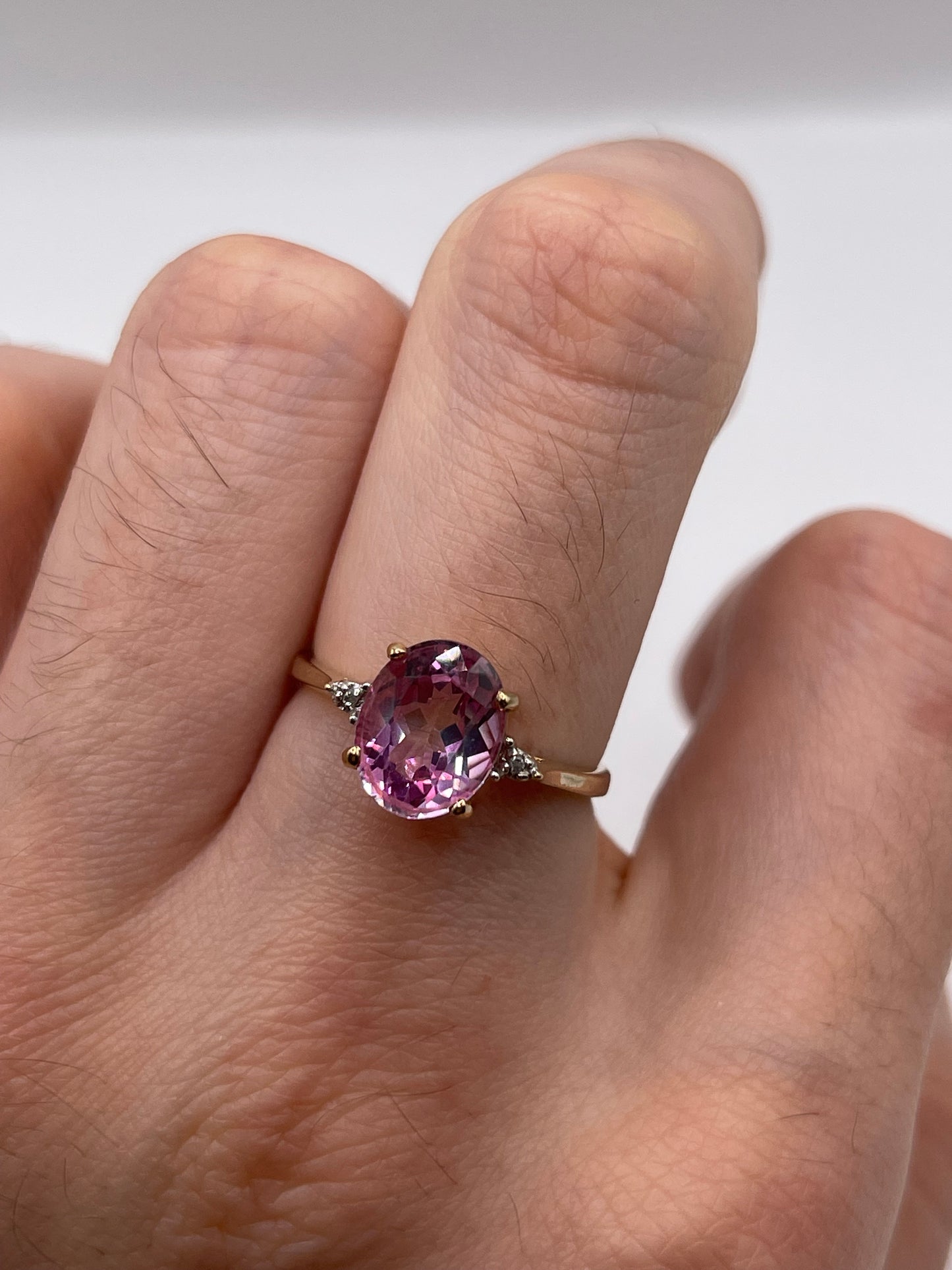 9ct gold pink topaz and diamond ring
