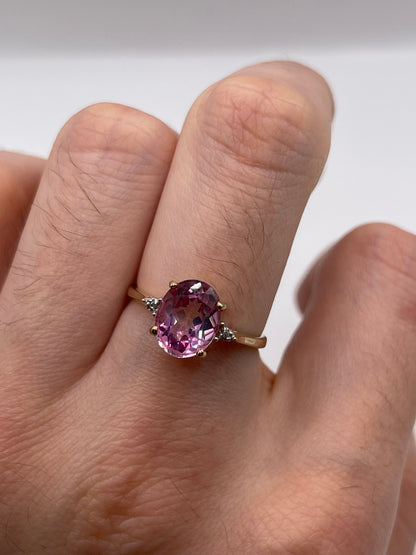 9ct gold pink topaz and diamond ring