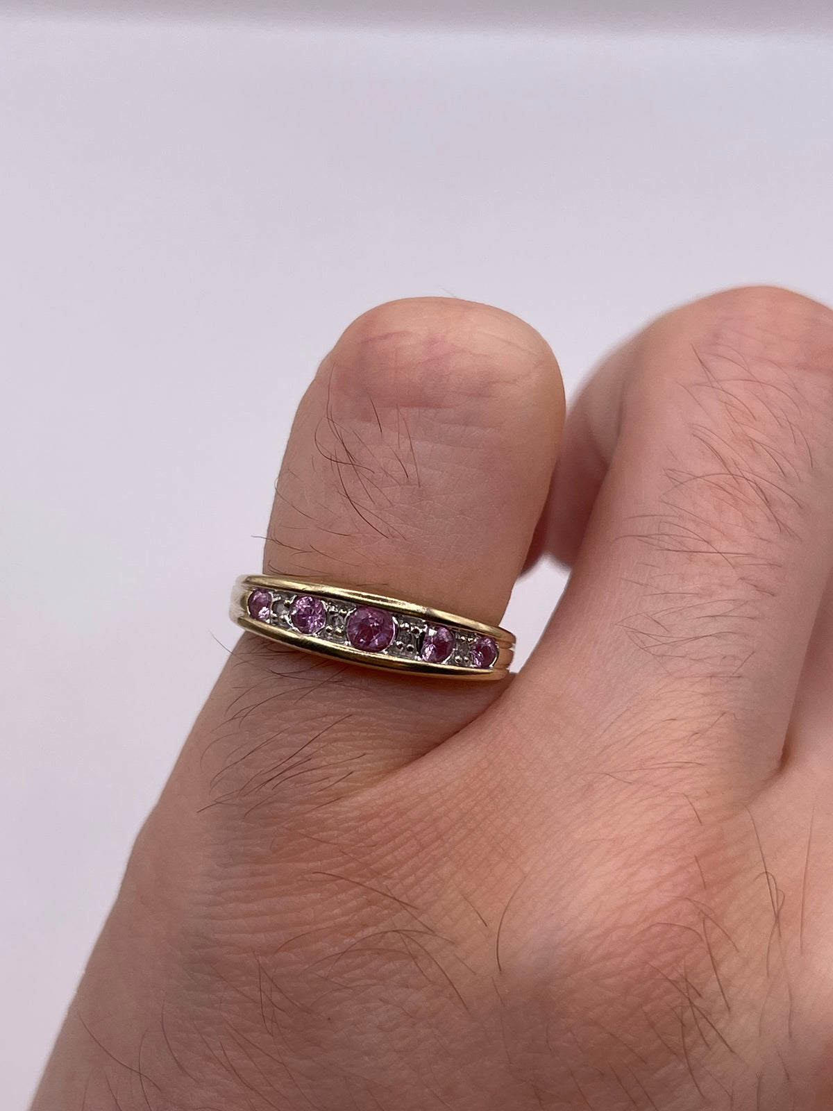 9ct gold pink sapphire and diamond ring