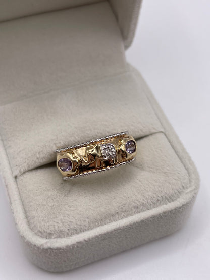 9ct gold amethyst and diamond elephant ring