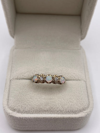 9ct gold opal and diamond ring