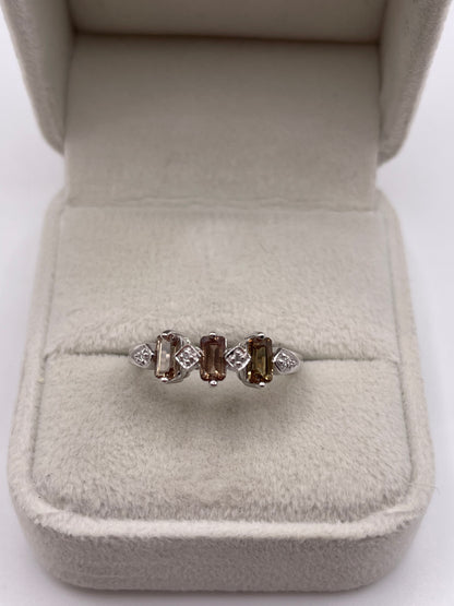 9ct white gold andalusite and diamond ring