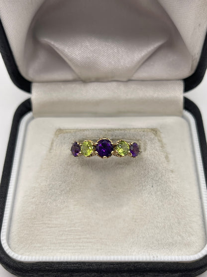9ct gold amethyst and peridot ring