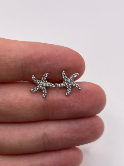 9ct gold cz starfish earrings