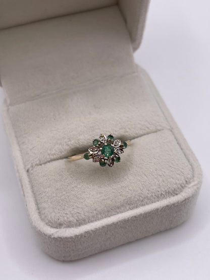 9ct gold emerald and diamond ring
