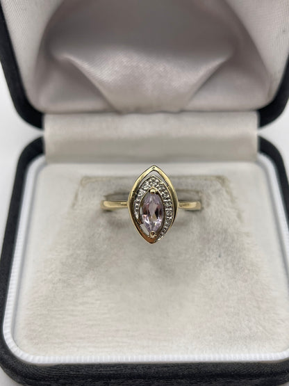 9ct gold amethyst and diamond ring