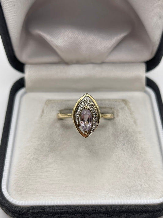9ct gold amethyst and diamond ring
