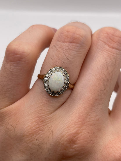 9ct gold opal and diamond ring