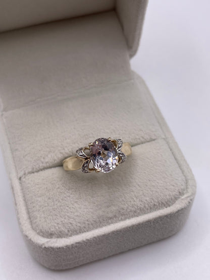 9ct gold kunzite and diamond ring