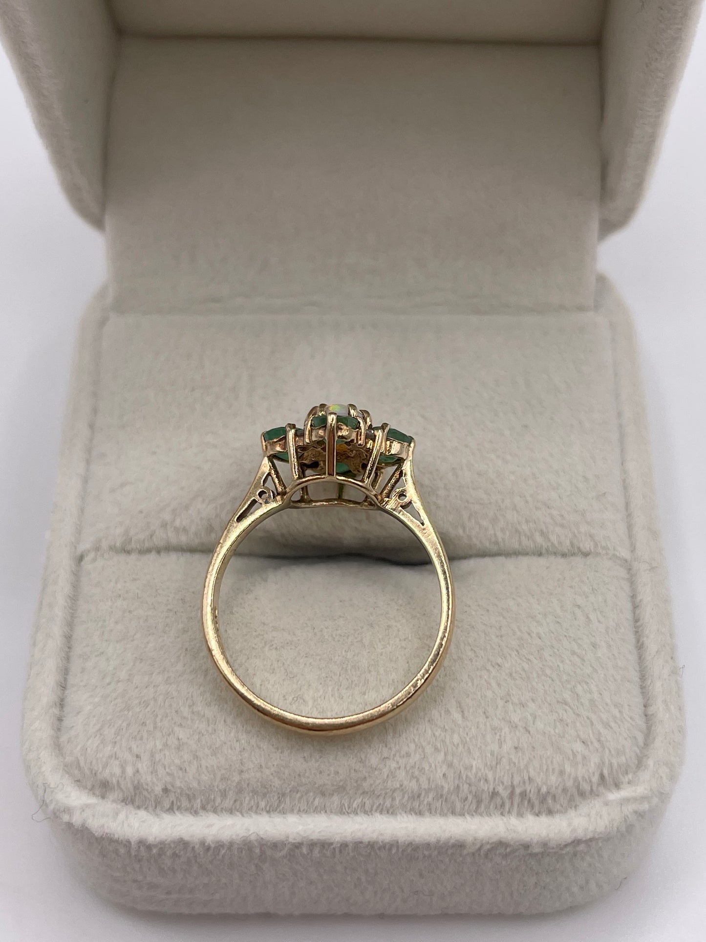 9ct gold opal, emerald and diamond ring