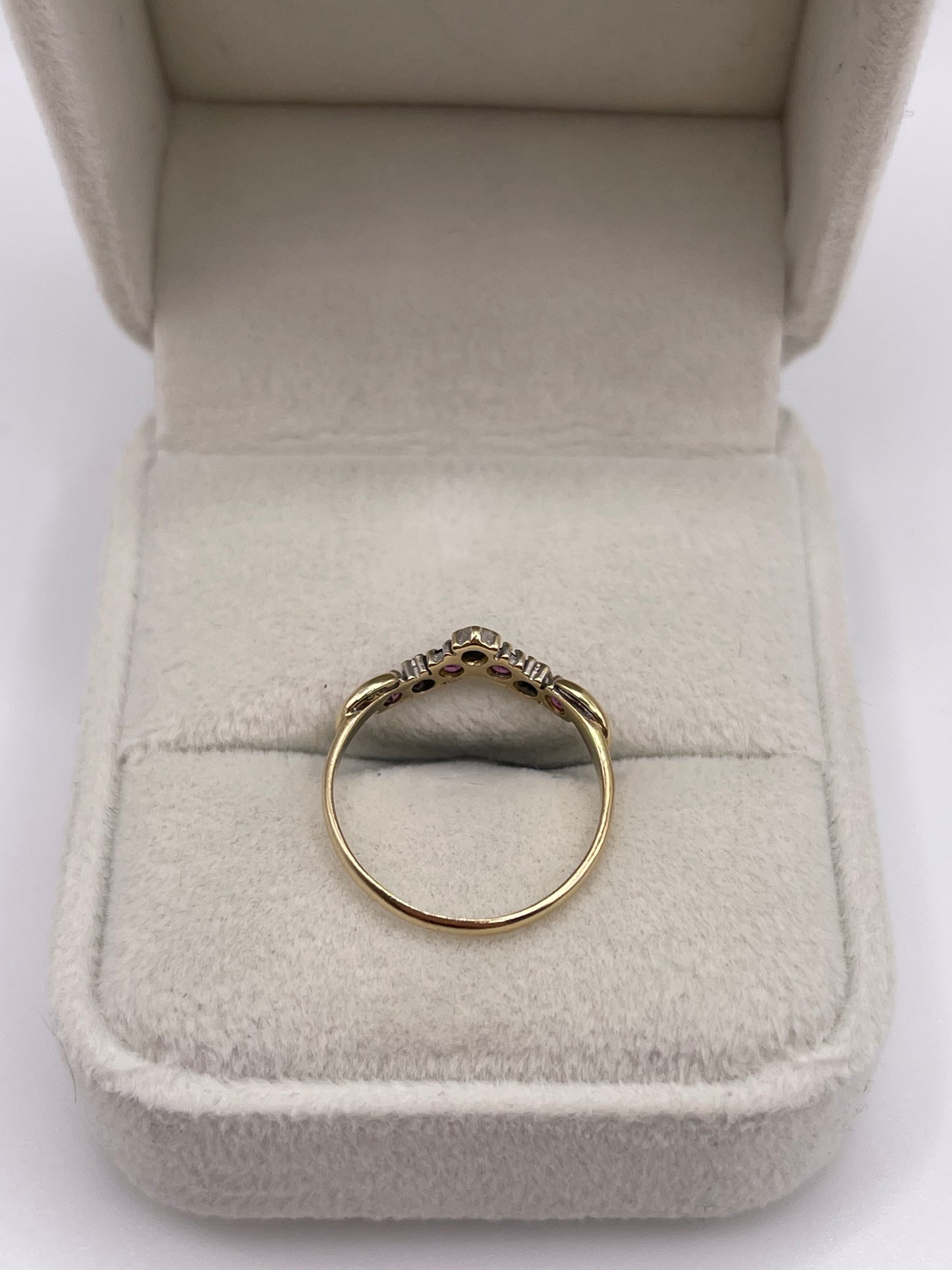 9ct gold ruby and diamond wishbone ring