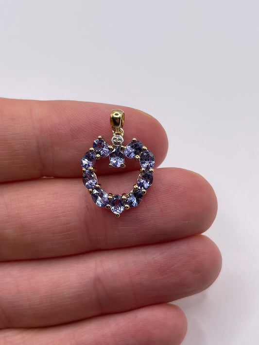 9ct gold tanzanite and diamond heart pendant