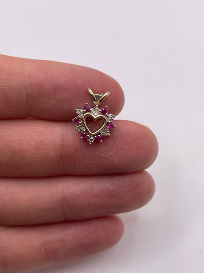 9ct gold ruby and diamond heart pendant
