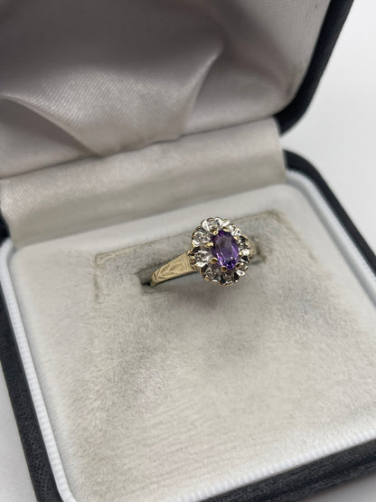 9ct gold amethyst and diamond ring