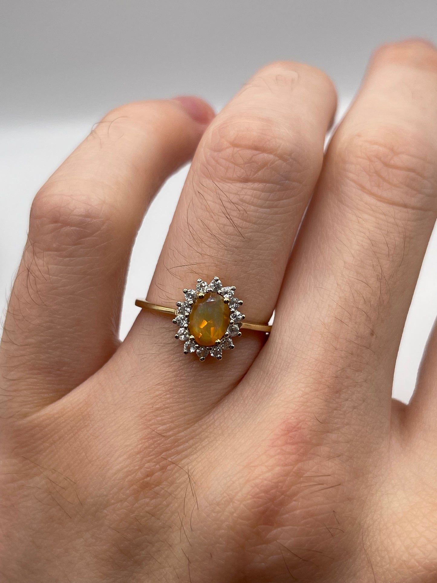 9ct gold opal and zircon ring