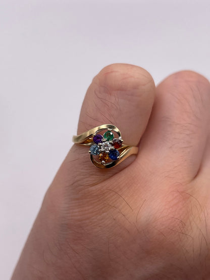 9ct gold diamond and multi gemstone ring