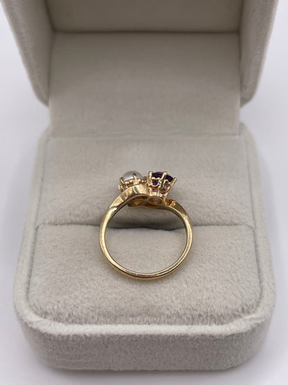 9ct gold amethyst and pearl ring
