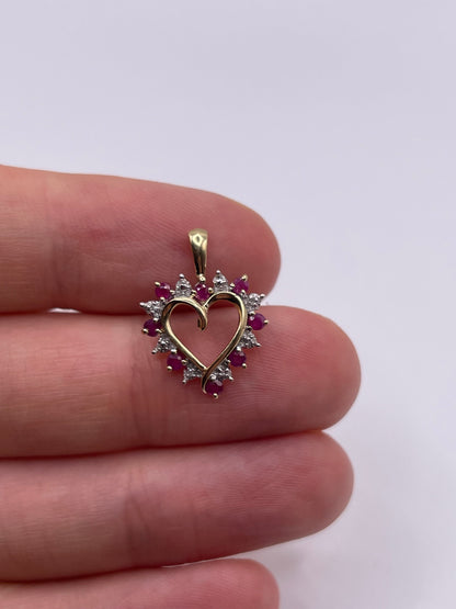 9ct gold ruby and diamond heart pendant