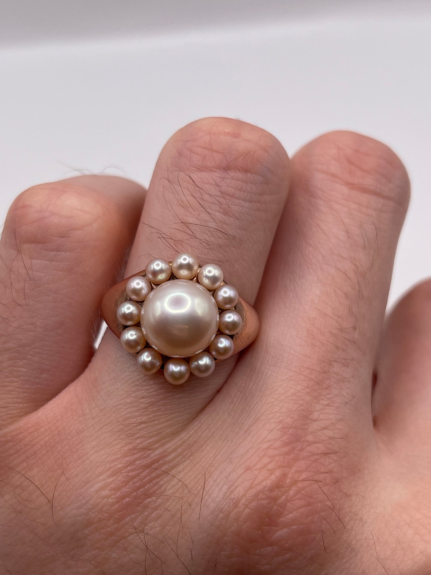 9ct rose gold pearl cluster ring