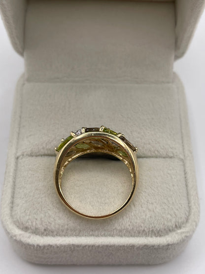 9ct gold Smokey quartz, peridot and diamond ring