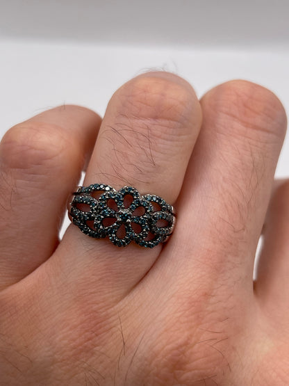 9ct white gold blue diamond cluster ring