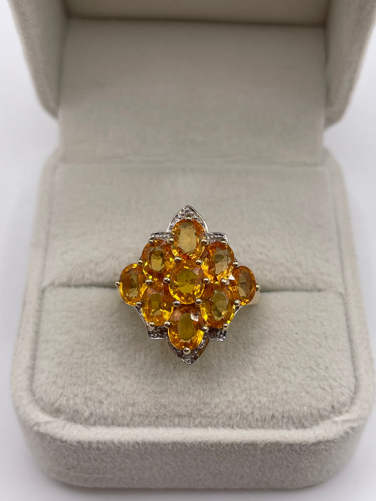 9ct gold orange sapphire and diamond ring