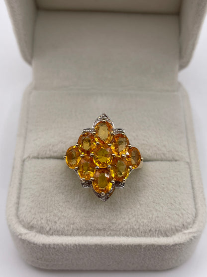 9ct gold orange sapphire and diamond ring