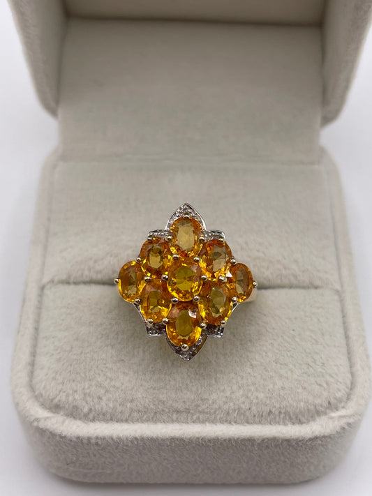 9ct gold orange sapphire and diamond ring
