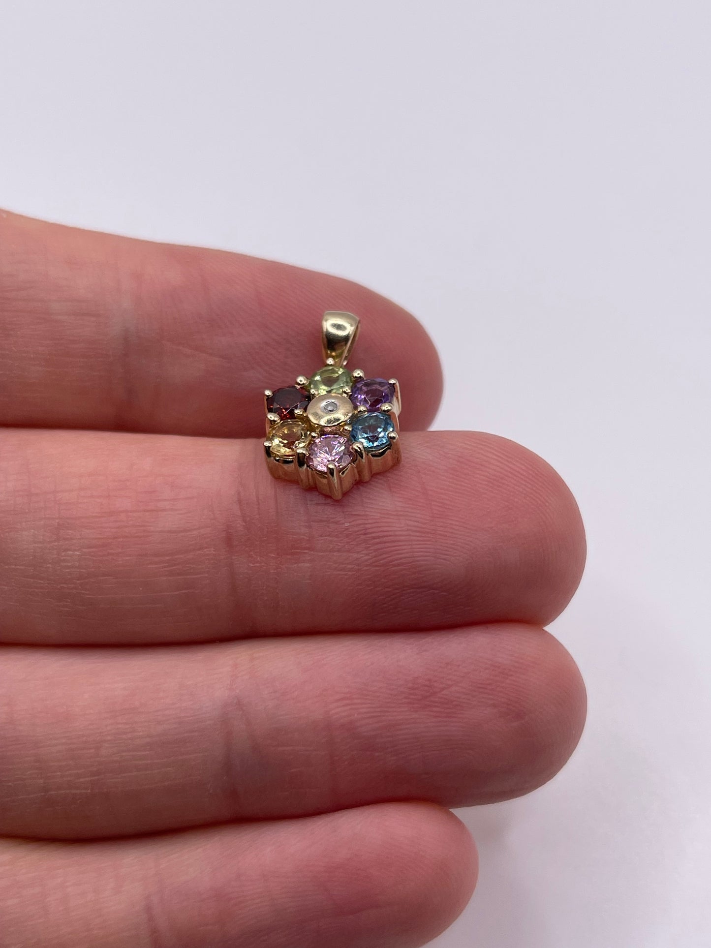 9ct gold multi gemstone and diamond pendant