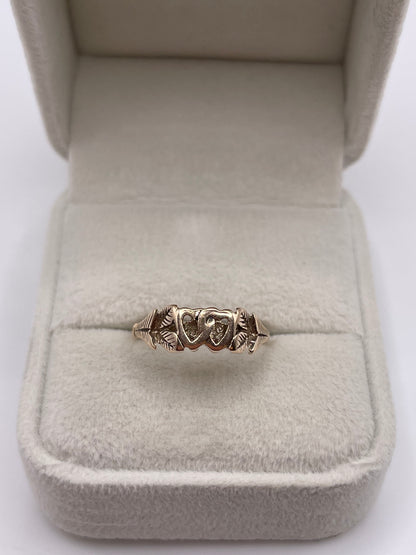 9ct gold double heart ring