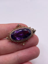 Load image into Gallery viewer, Antique 9ct gold amethyst and pearl brooch

