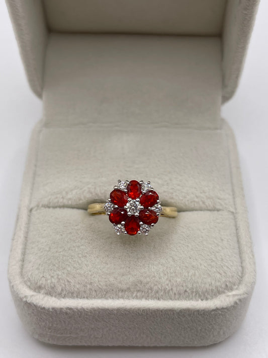 18ct gold fire opal and diamond ring