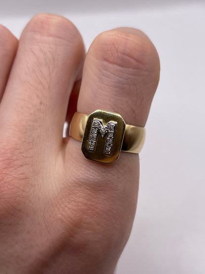 9ct gold diamond initial M ring