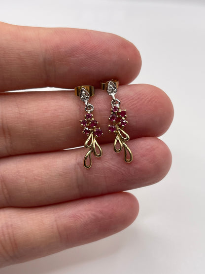 9ct gold ruby and diamond earrings