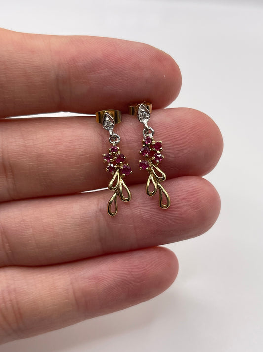 9ct gold ruby and diamond earrings