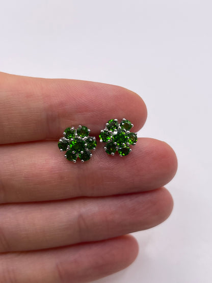 9ct white gold diopside cluster earrings