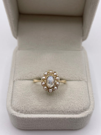 9ct gold moonstone and pearl ring