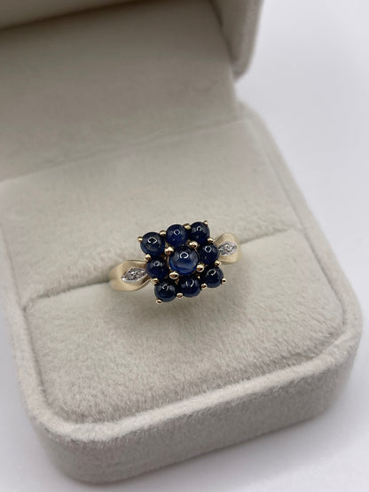 9ct gold cabochon sapphire and diamond ring