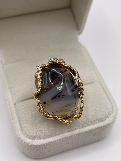 9ct gold moss agate ring